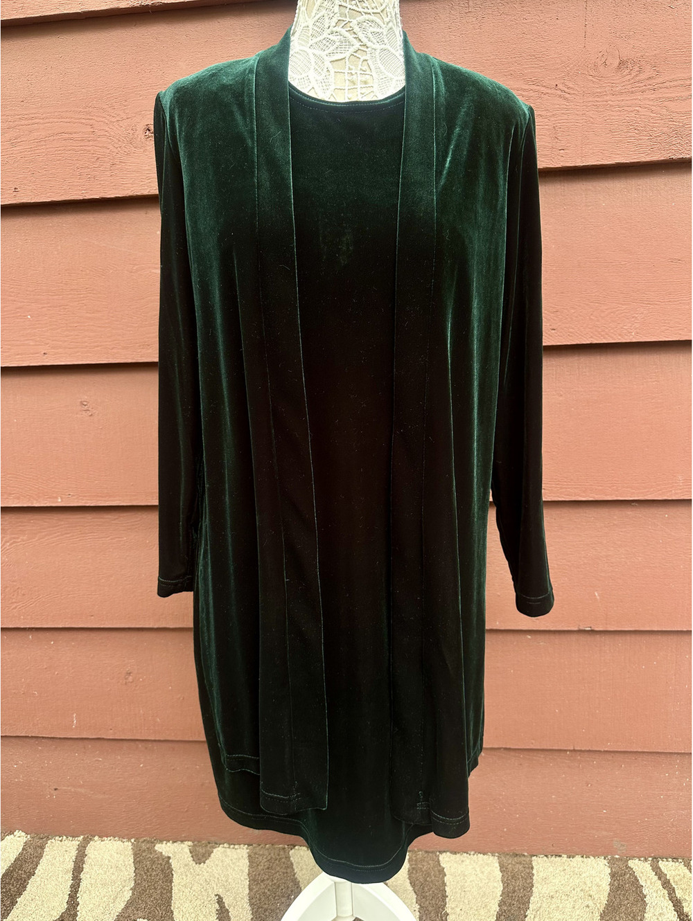 Vintage Ronni Nicole Green Velvet Dress and Jacket Set 1970s Glam Retro